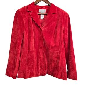 Vintage Liz Claiborne Collection Red Suede Leather Blazer Jacket‎ Petite L Flaw